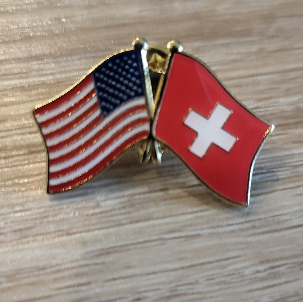 American And Swiss Flag Pin